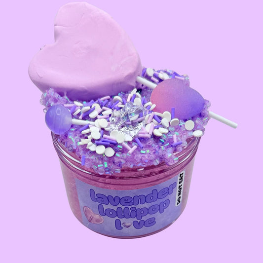 Lavender Lollipop Slime: Heart Clay Kit, Glittery Clear Slime