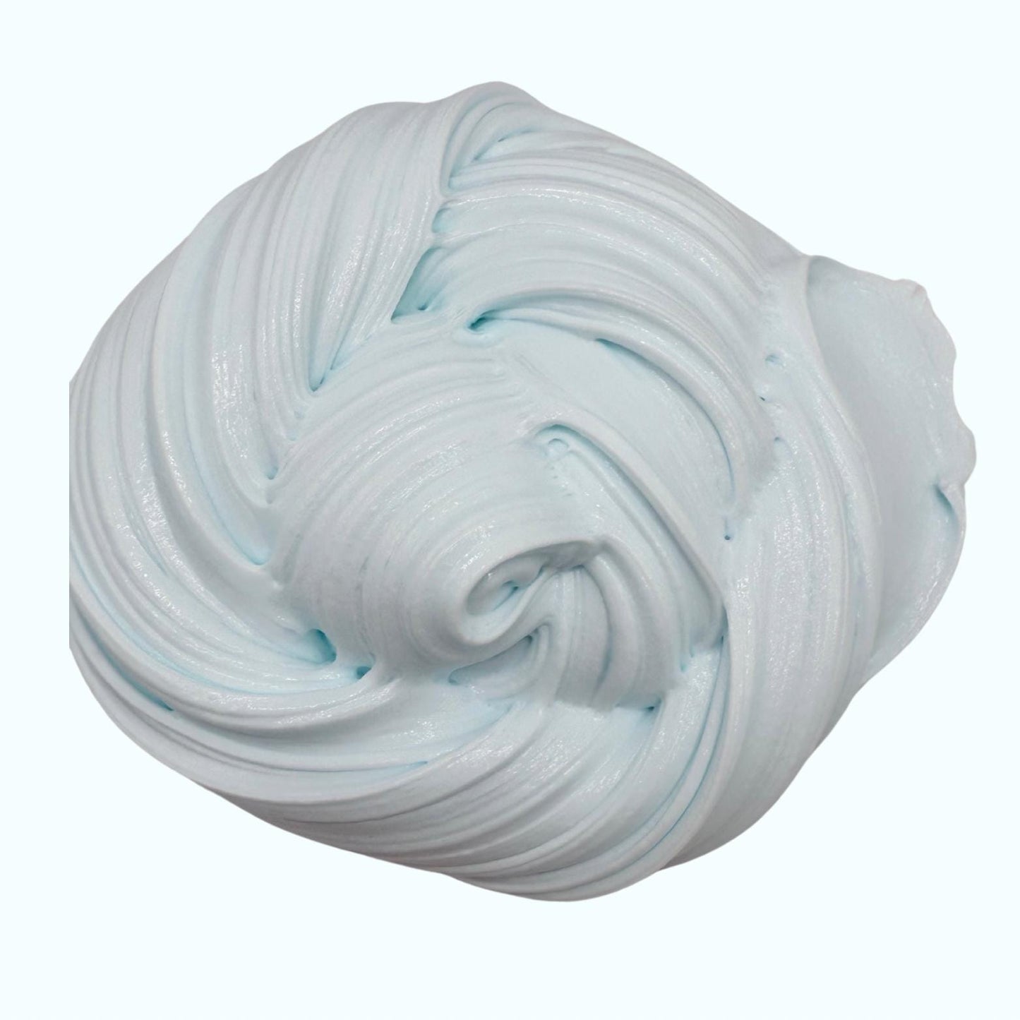 Swirl of white and light blue slime on a white background