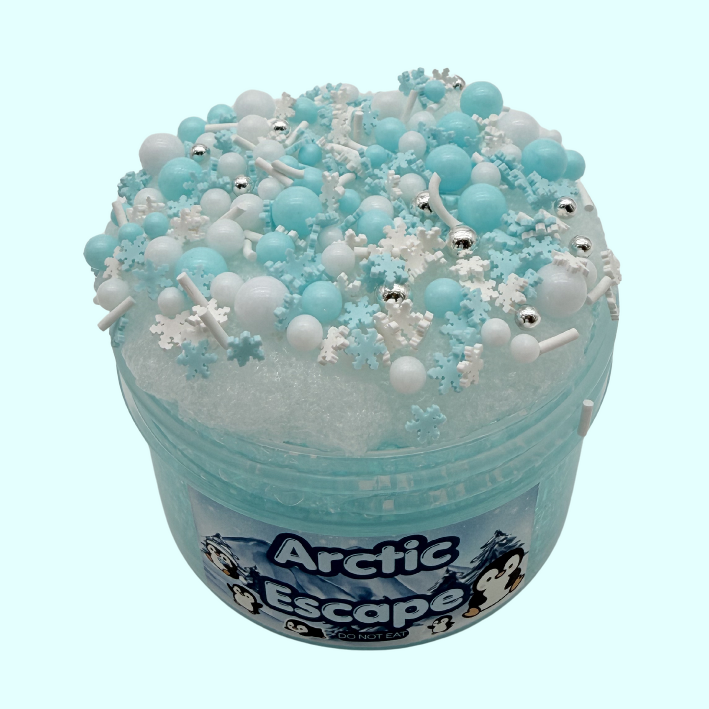 Arctic Escape Slime | Blue Bingsu Slime with Snow Fizz Topper | DIY Penguin & Dinosaur Slime | Crunchy Winter Sensory Slime