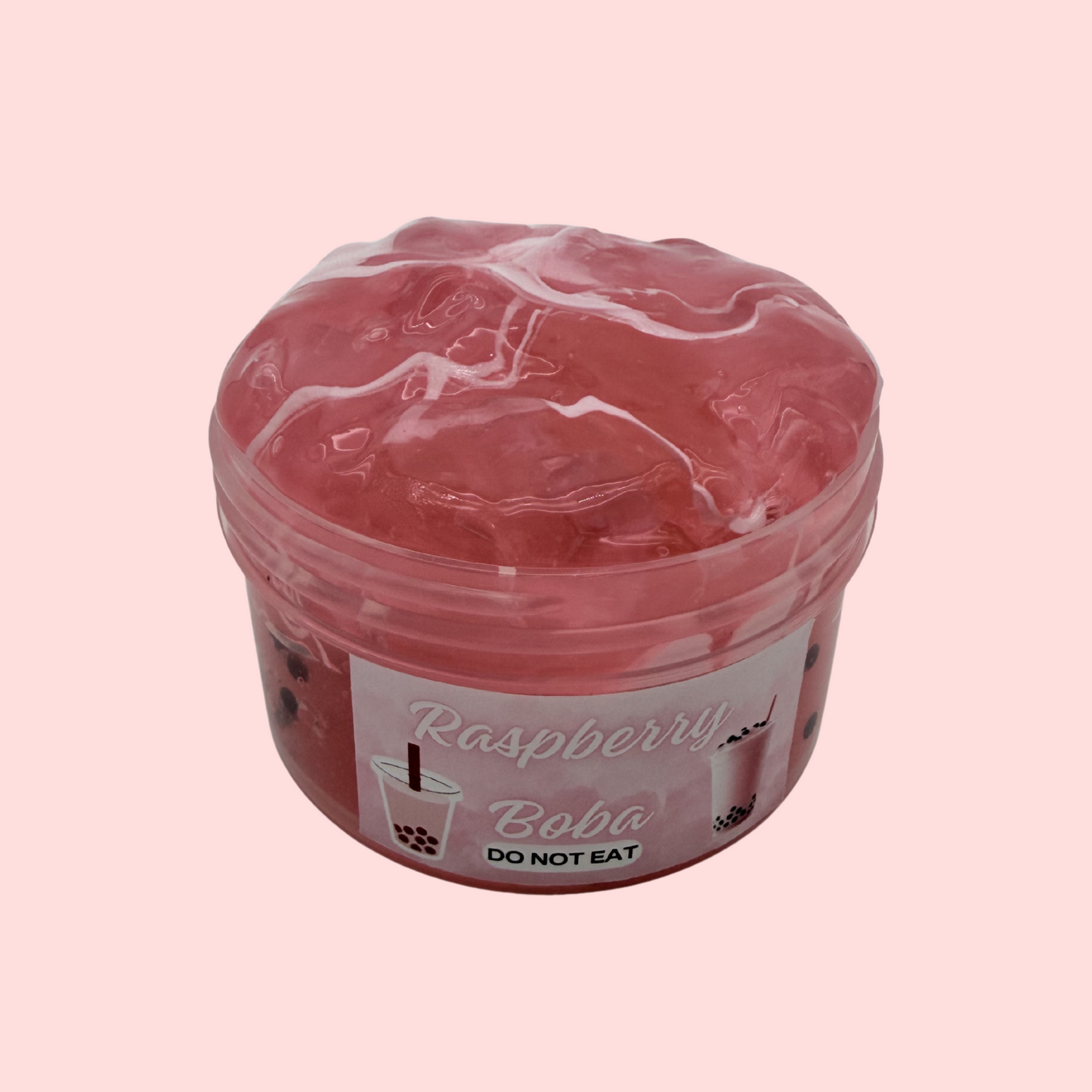 Raspberry Boba Milk Slime – Glossy Clear DIY Slime with Jelly Cubes, Raspberry Charms & Milk Tea Cup