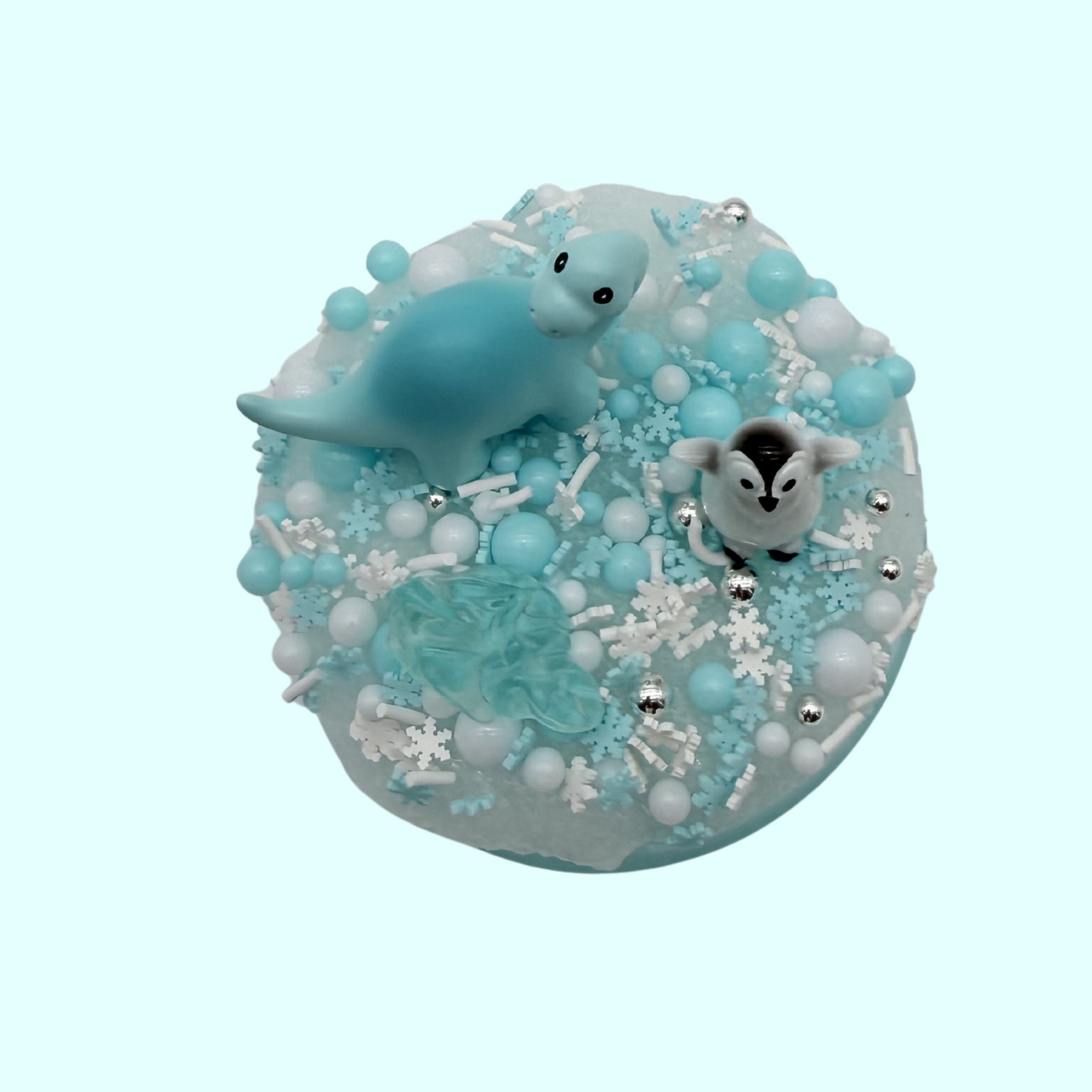 Arctic Escape Slime | Blue Bingsu Slime with Snow Fizz Topper | DIY Penguin & Dinosaur Slime | Crunchy Winter Sensory Slime