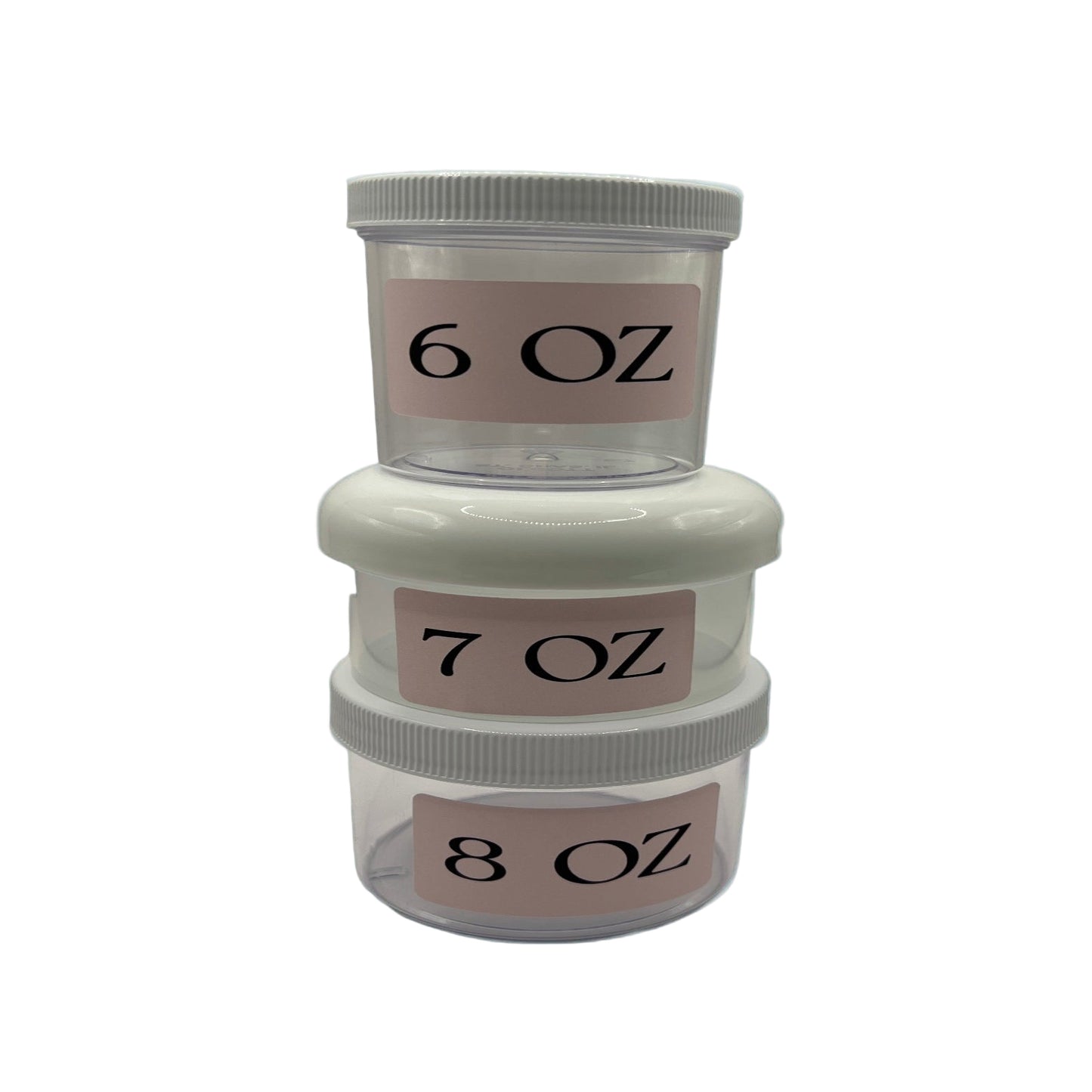 Three stackable jars with labeled capacities on a white background
