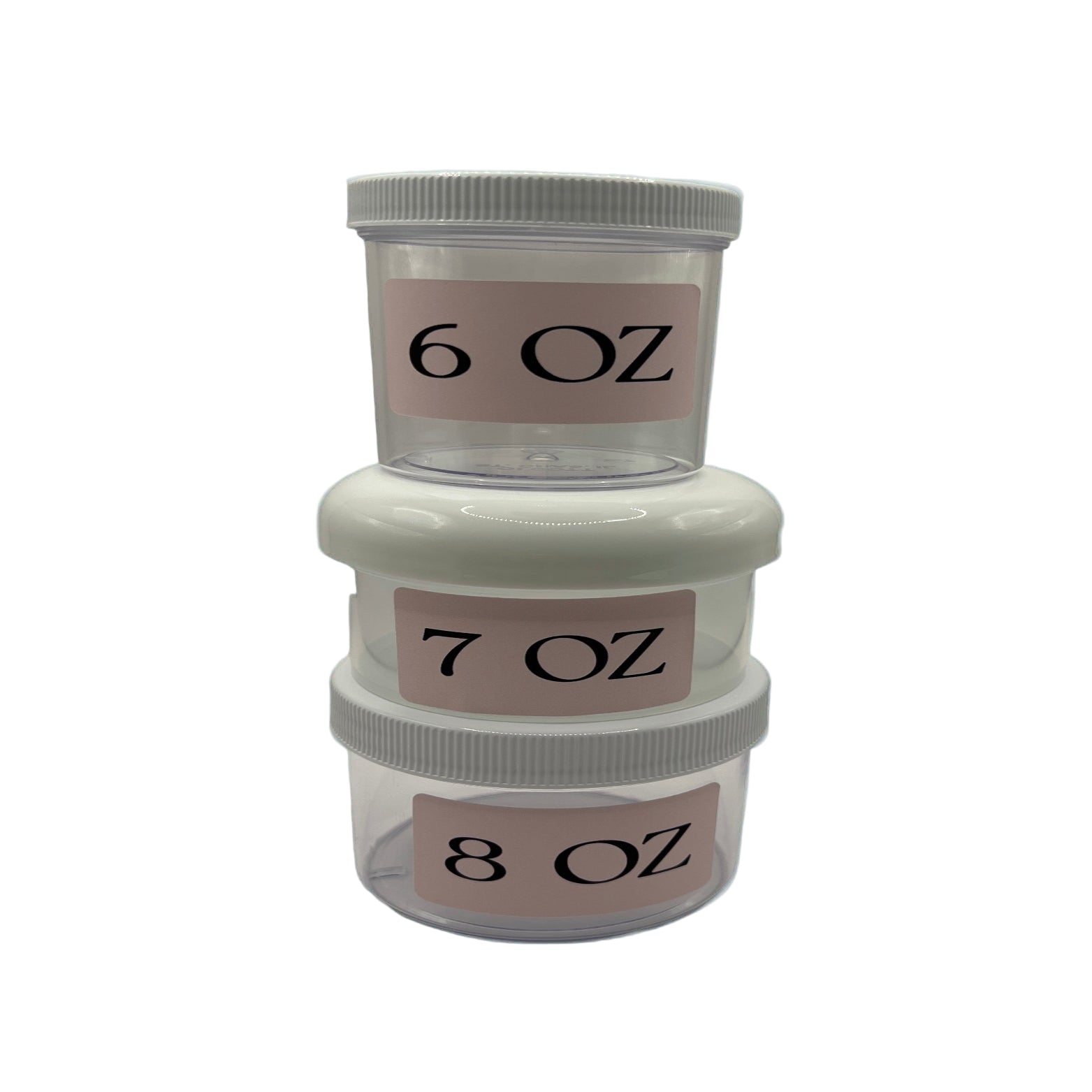 Three stackable jars with labeled capacities on a white background