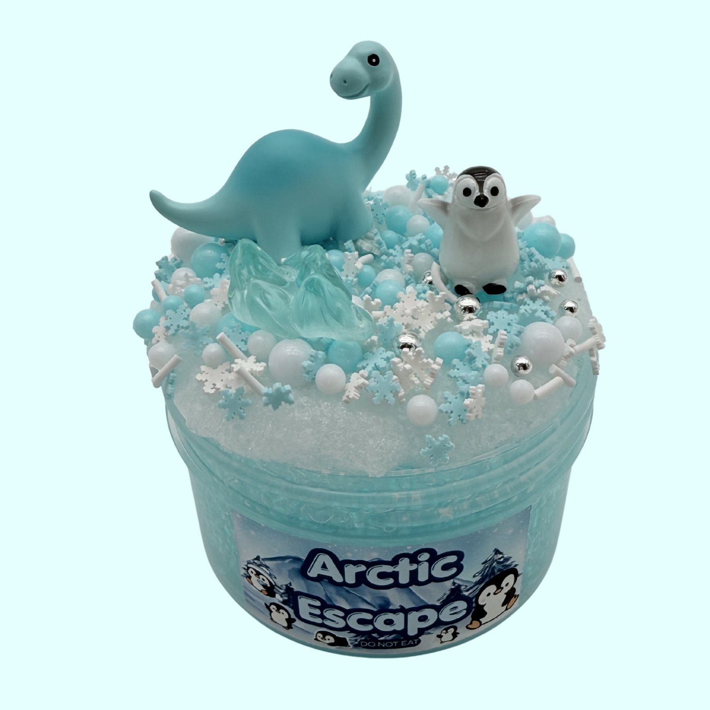 Arctic Escape Slime | Blue Bingsu Slime with Snow Fizz Topper | DIY Penguin & Dinosaur Slime | Crunchy Winter Sensory Slime